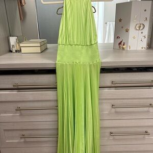 A.L.C. Bright Green Pleated Maxi Dress